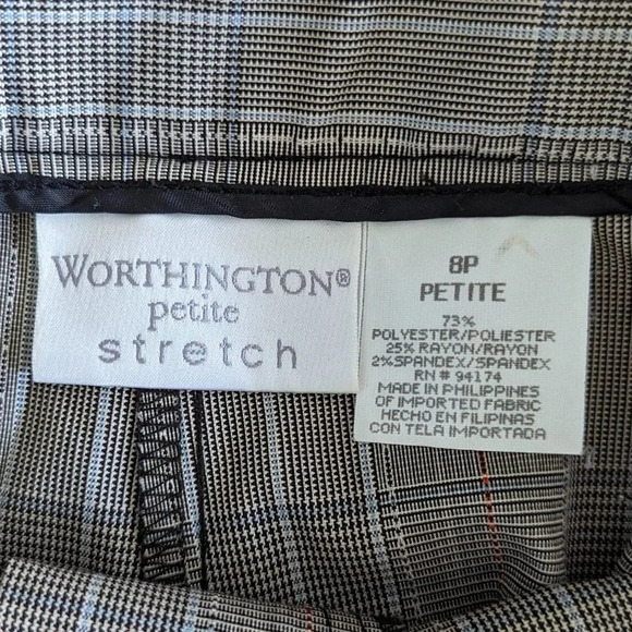 Worthington Petite Stretch Tan Tartan Plaid Trousers  Size 8P - Picture 2 of 9
